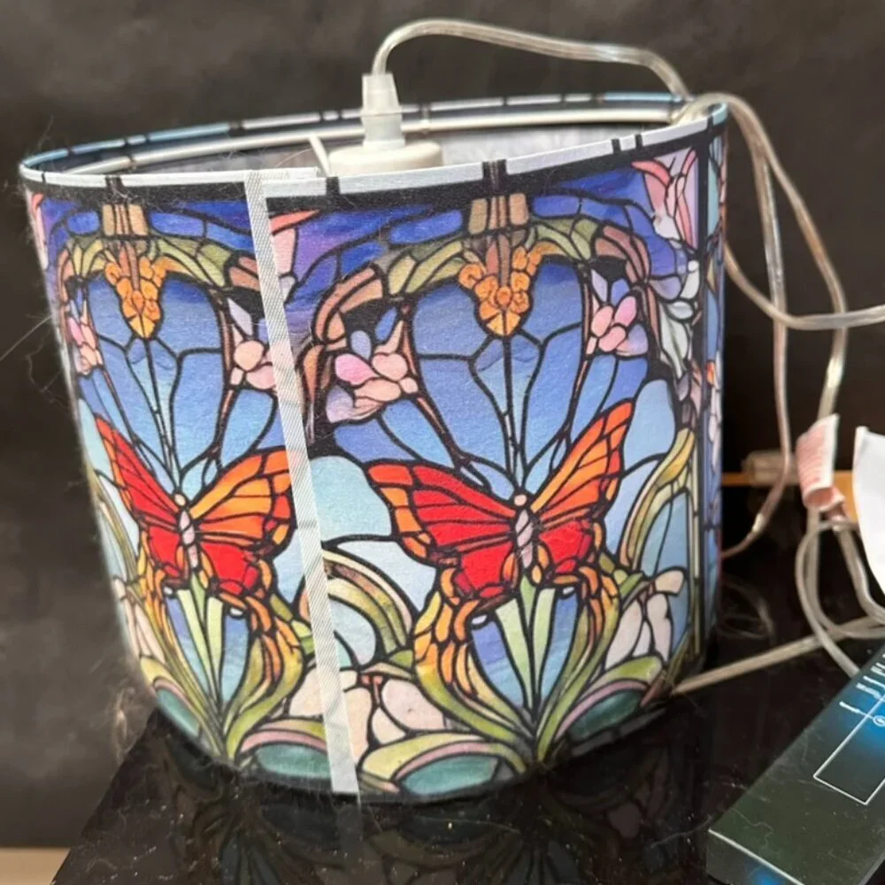 Butterfly Stained Glass Lamp, Art Nouveau Lighting Hanging Drum Lamp Light